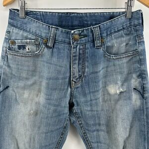 Plory MMVIII Jeans Mens Blue Distressed Denim Slim Fit Straight Leg 5-Pockets